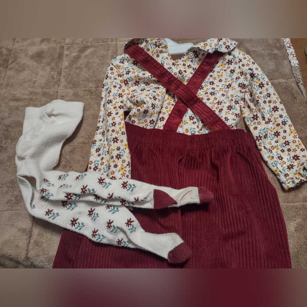 SOLD Wonder Nation winter 12 mo blouse jumper dress and hosiery floral SET - Picture 11 of 12